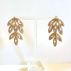 Runway Waterfall Earrings VTG Jeweled Crystal Rhinestone Dangle Pierced gold 90s
